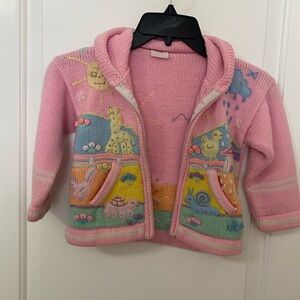 Pink Jacket with Colorful Design and Full-Length Zipper